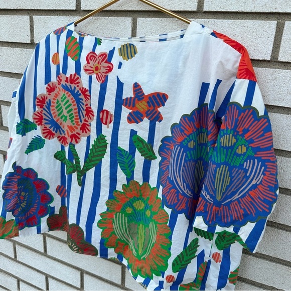 Tia Cibani Bold Matyo Floral Stripe Print Boxy Shirt 7/8Y - Picture 6 of 10